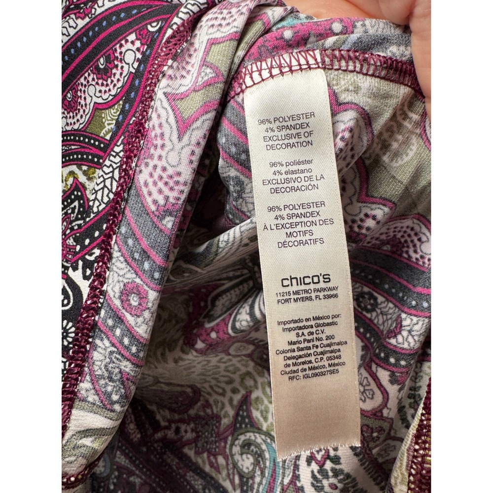 Chico's Sublime Paisley Ruffle V-Neck Blouse Long‎ Sleeve Boho Top 0 Small - Picture 10 of 12